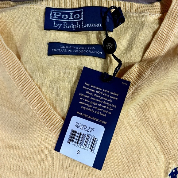 POLO Ralph Lauren V-Neck Sweater Cotton Yellow Size Small - Picture 3 of 5